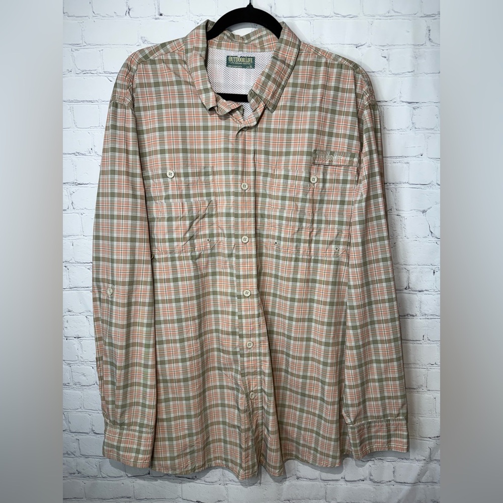 OUTDOOR LIFE size XL earthy tones of green, tan & light orange